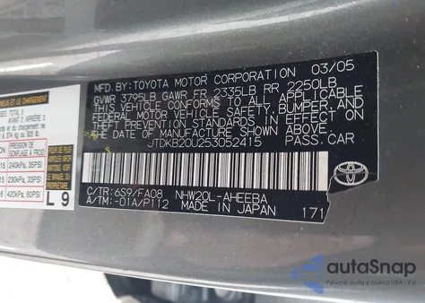 2005 Toyota Prius z USA, uszkodzony, nr VIN JTDKB20U253052415